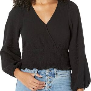 Madewell Women’s Black Lightspun Julianne Smocked Waist Top Black- Size XS